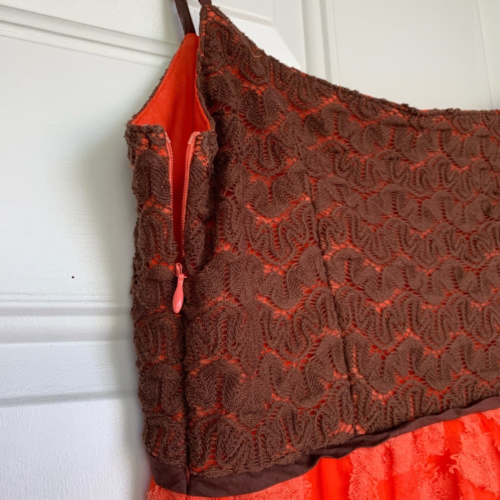 T Bleu Crochet Bodice Orange/Brown Dress-size Sm - Picture 7 of 9